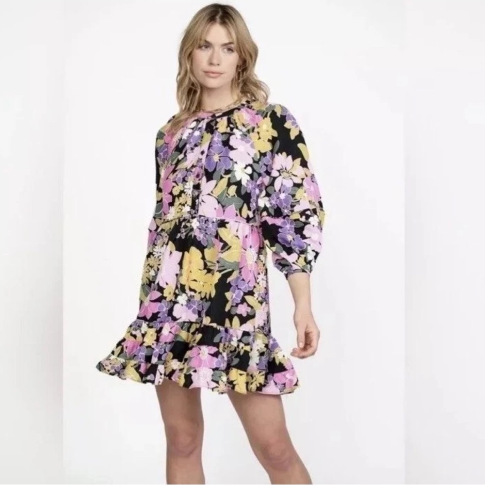 Current Air Anthropologie Multicolor Floral Sz S Puff Midi Dress Boho Layered